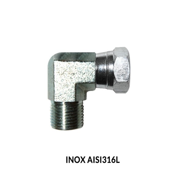 CODO 90º MACHO-HEMBRA GIRATORIA BSP (60º) INOX AISI 316L